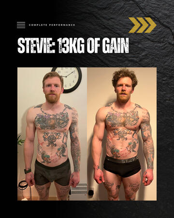 Stevie: up 12kg of lean mass and added huge numbers to his main lifts Stevie: up 12kg of lean mass and added huge numbers to his main lifts