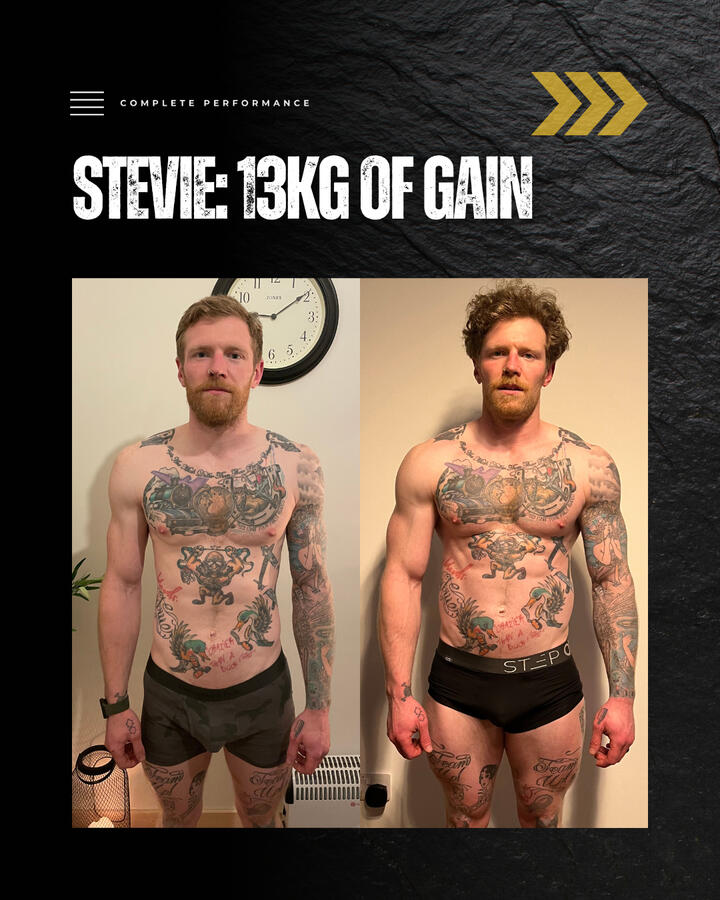 Stevie: up 12kg of lean mass and added huge numbers to his main lifts